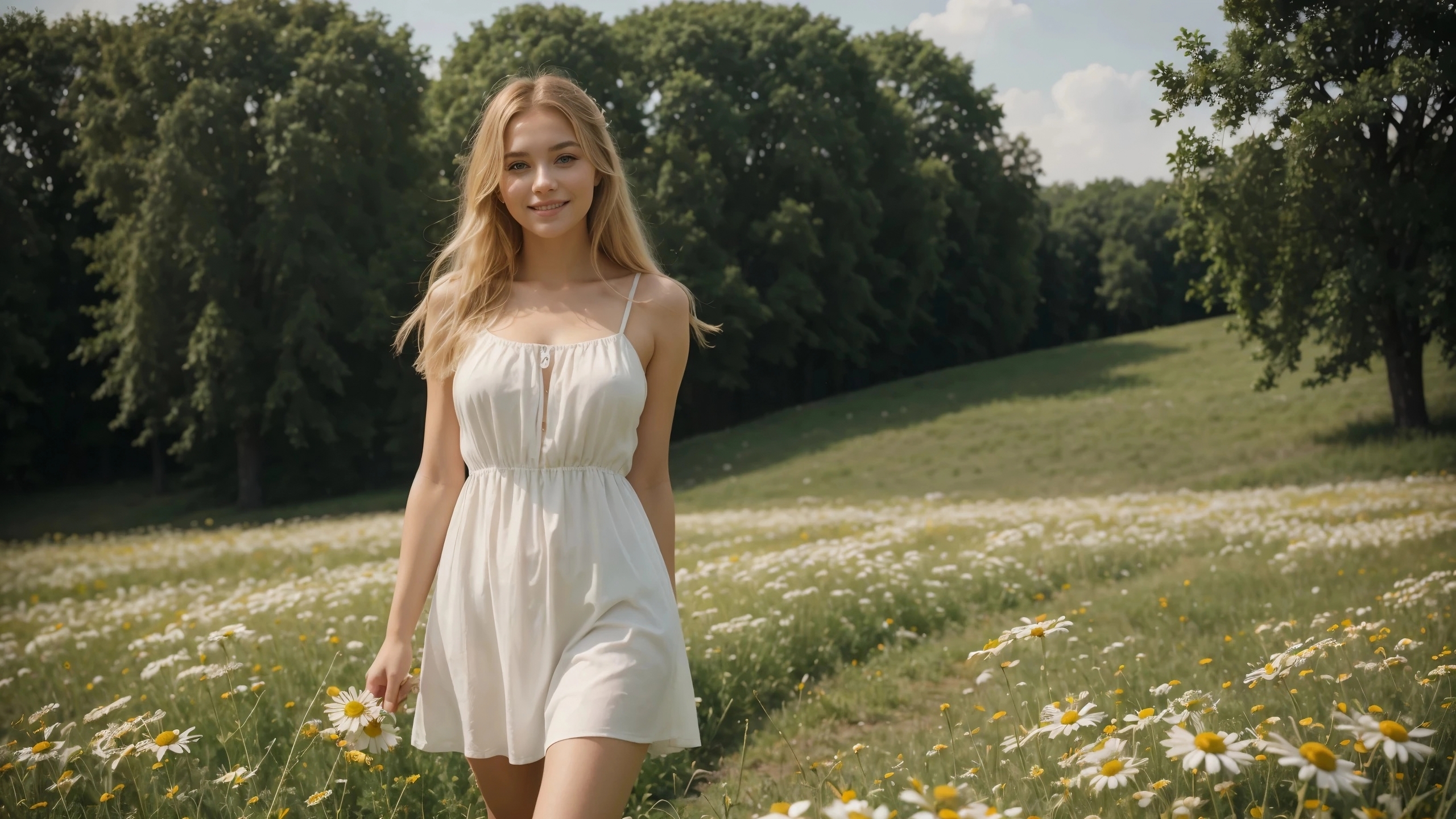 Free photo A girl in a field of daisies