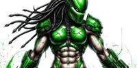Инопланетный охотник Хищник из вселенной Чужой, известный своими дредами и зелёной броней.