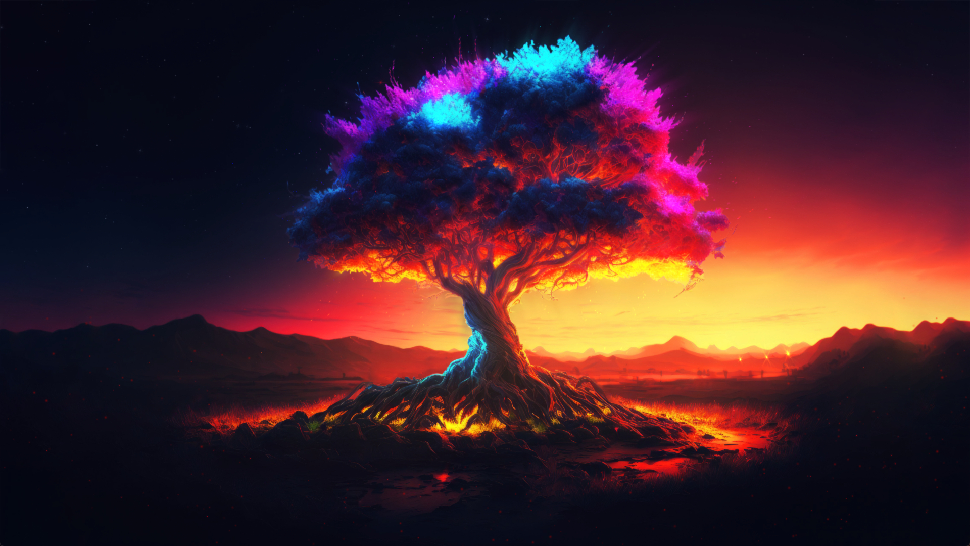 Бесплатное фото Красочное вечернее дерево