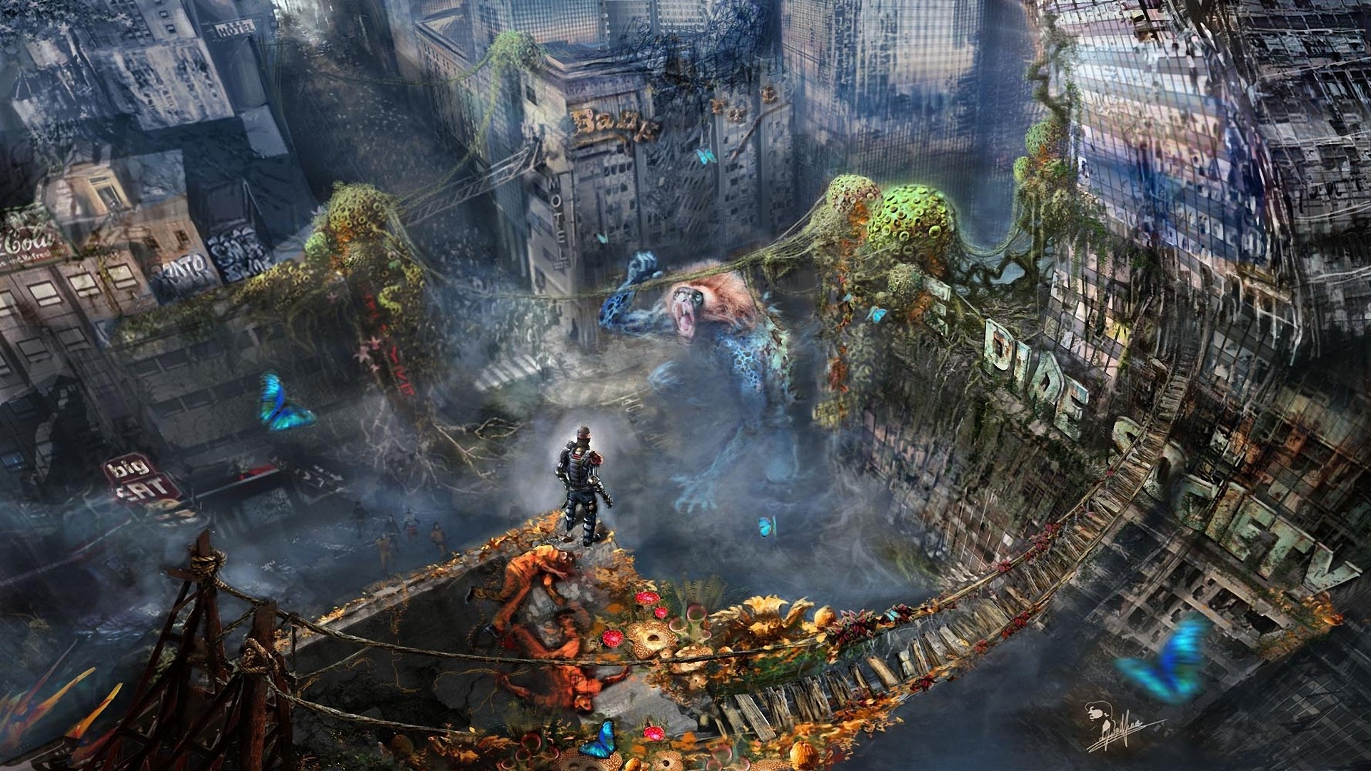 Обои город футуристический произведение искусства на рабочий стол