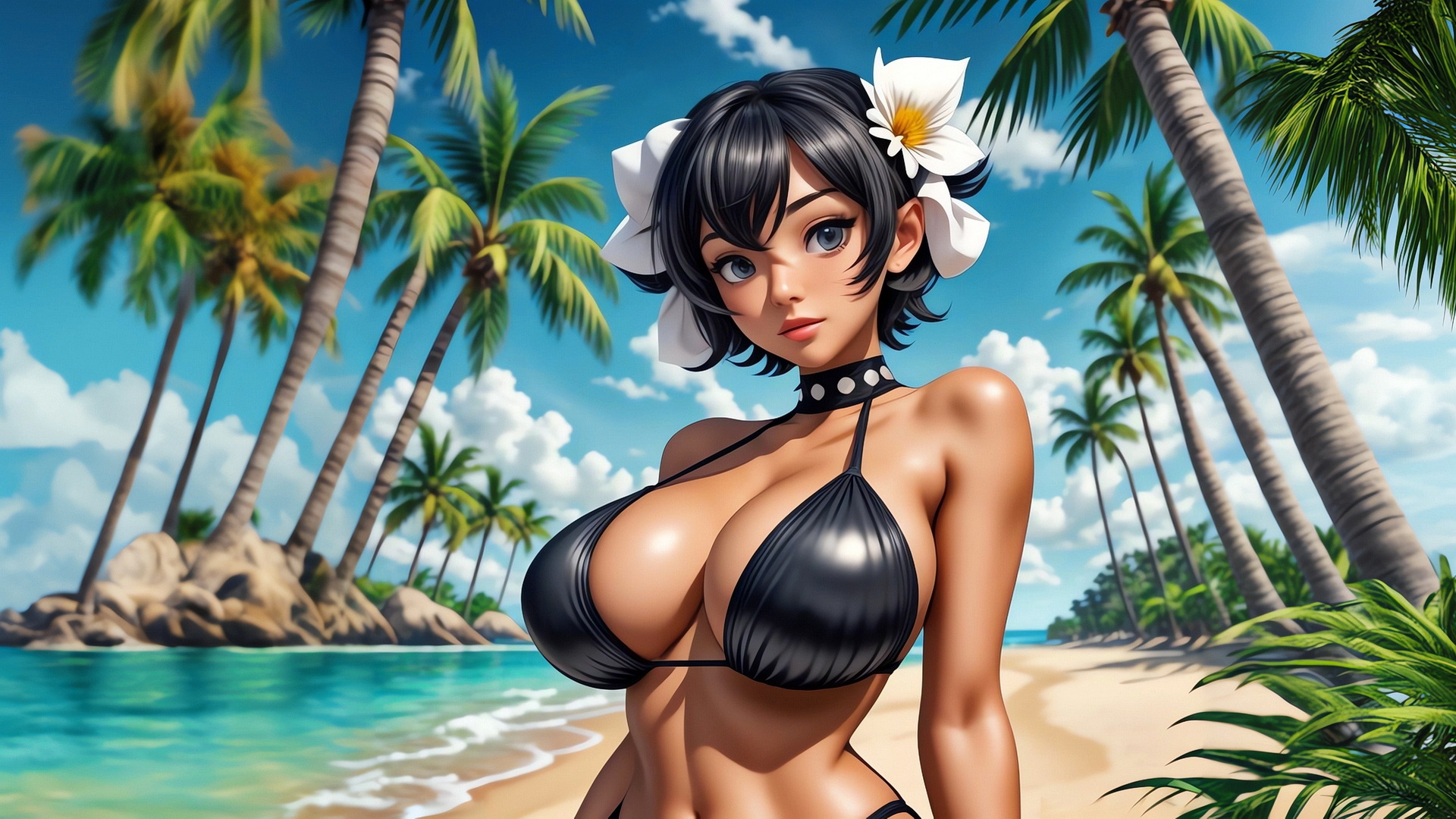 免费照片海滩上头戴鲜花的女孩肖像