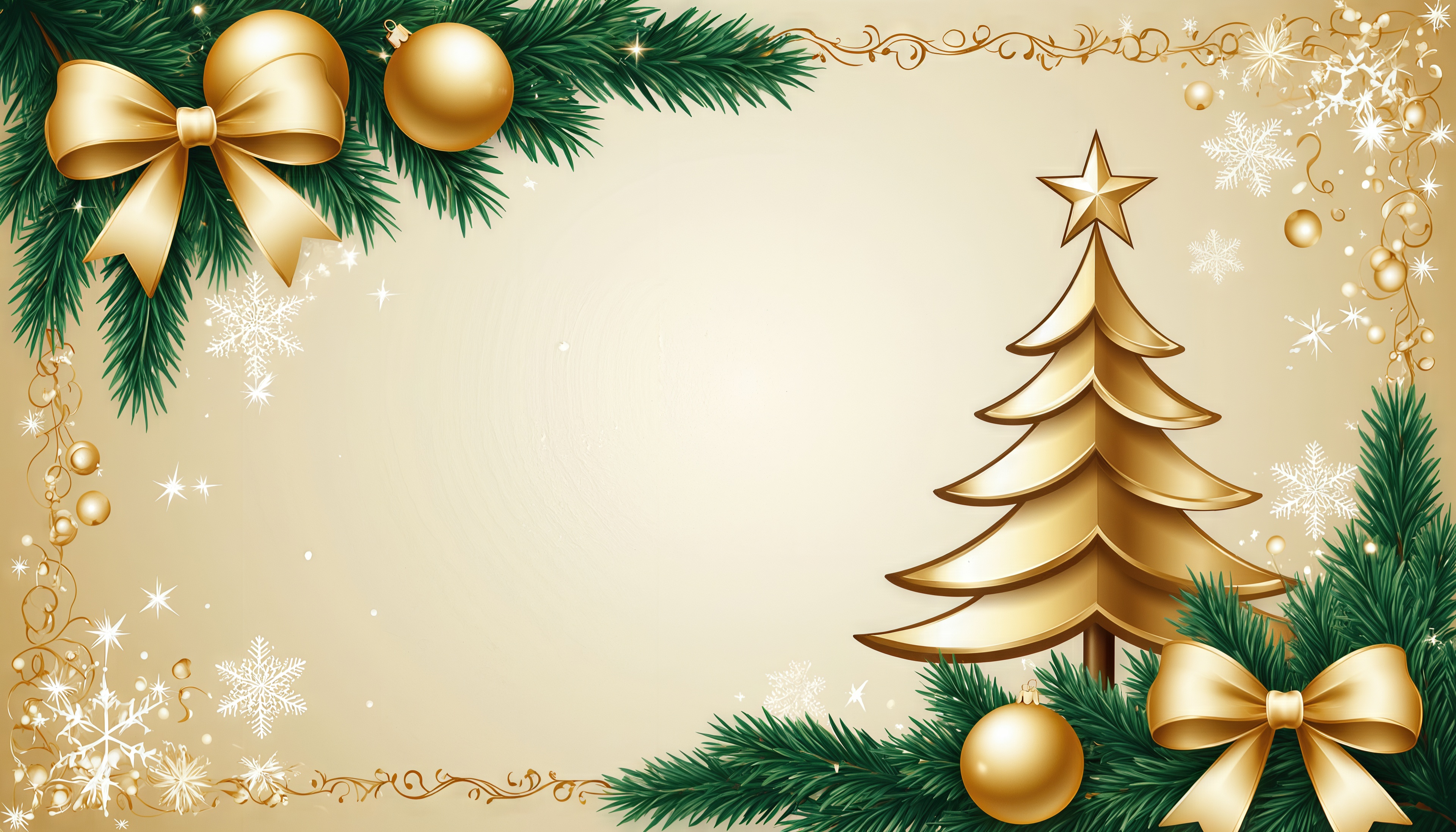 Бесплатная открытка Праздничная открытка: золото, ёлка, снежинки, радость!