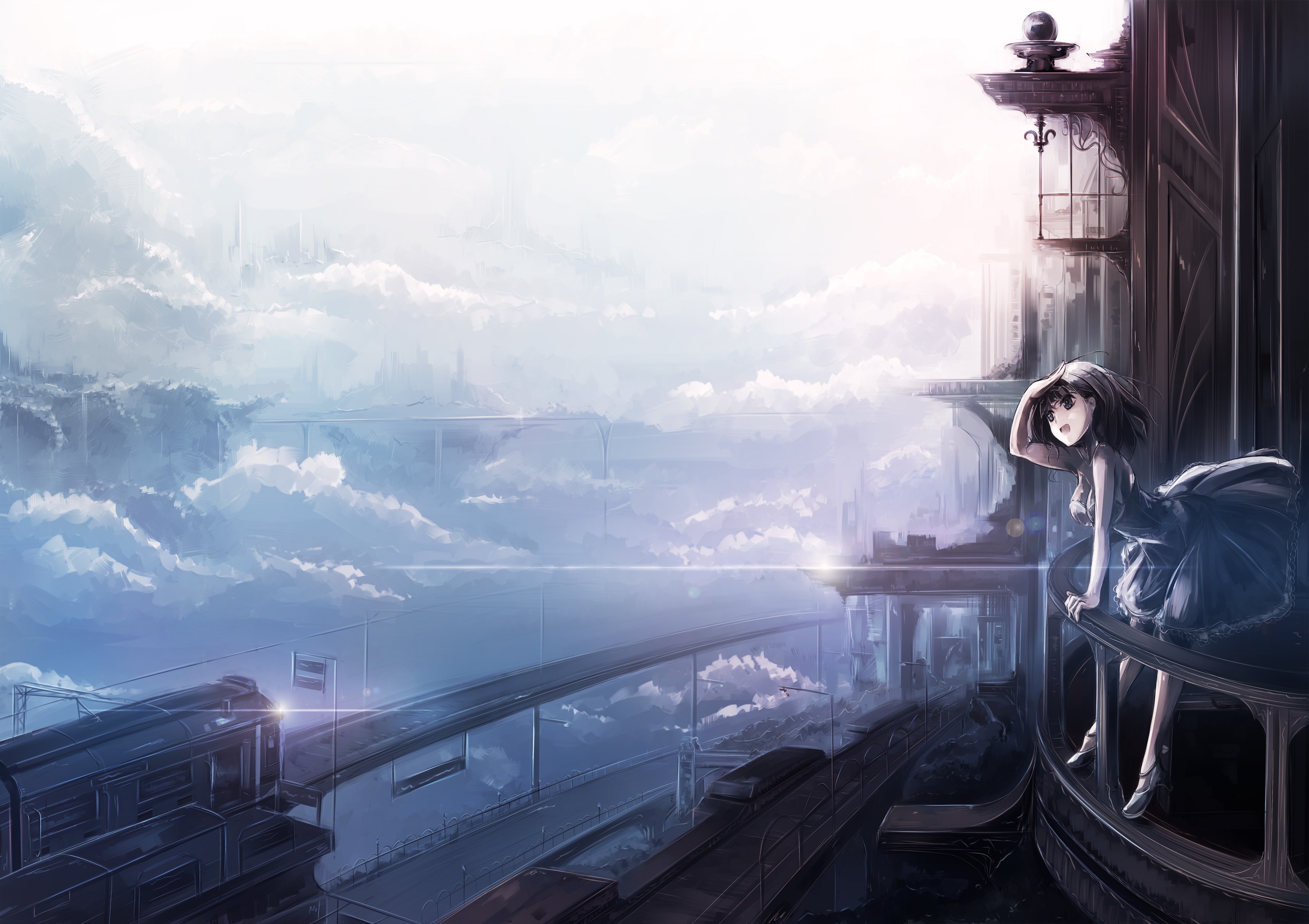 Wallpapers cityscape anime girls water on the desktop