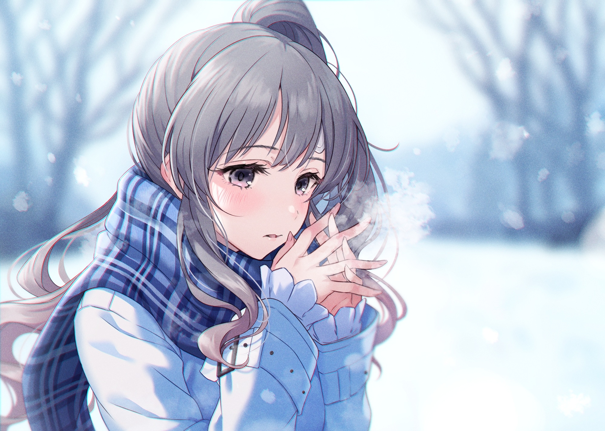 Anime girl freezing outside in winter
