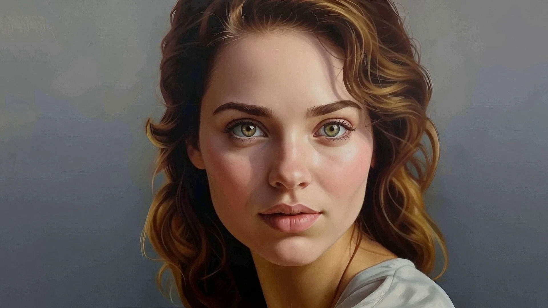 Бесплатное фото Портрет рыжеволосой девушки на светло сером фоне