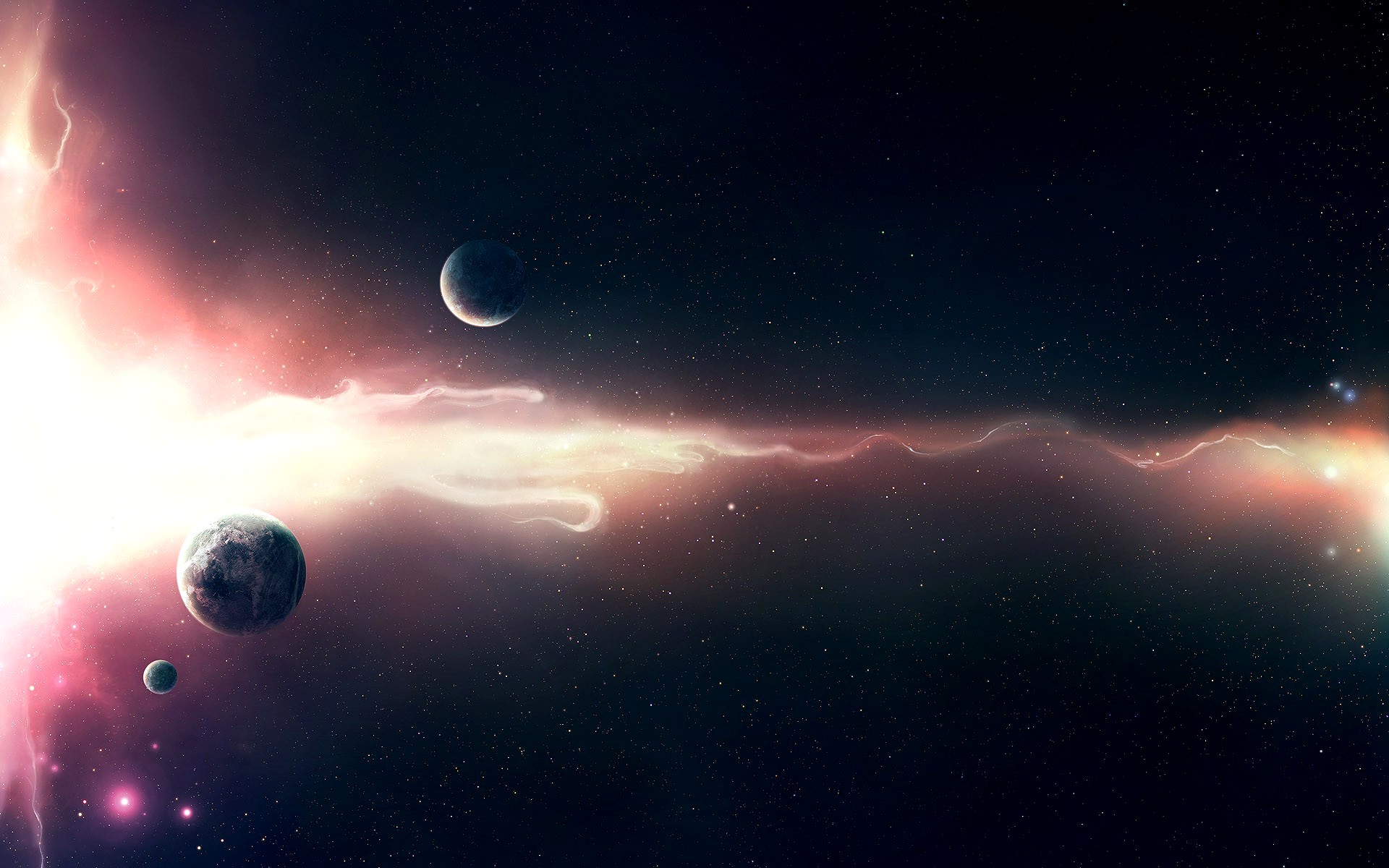Бесплатное фото Космическая туманность с планетами