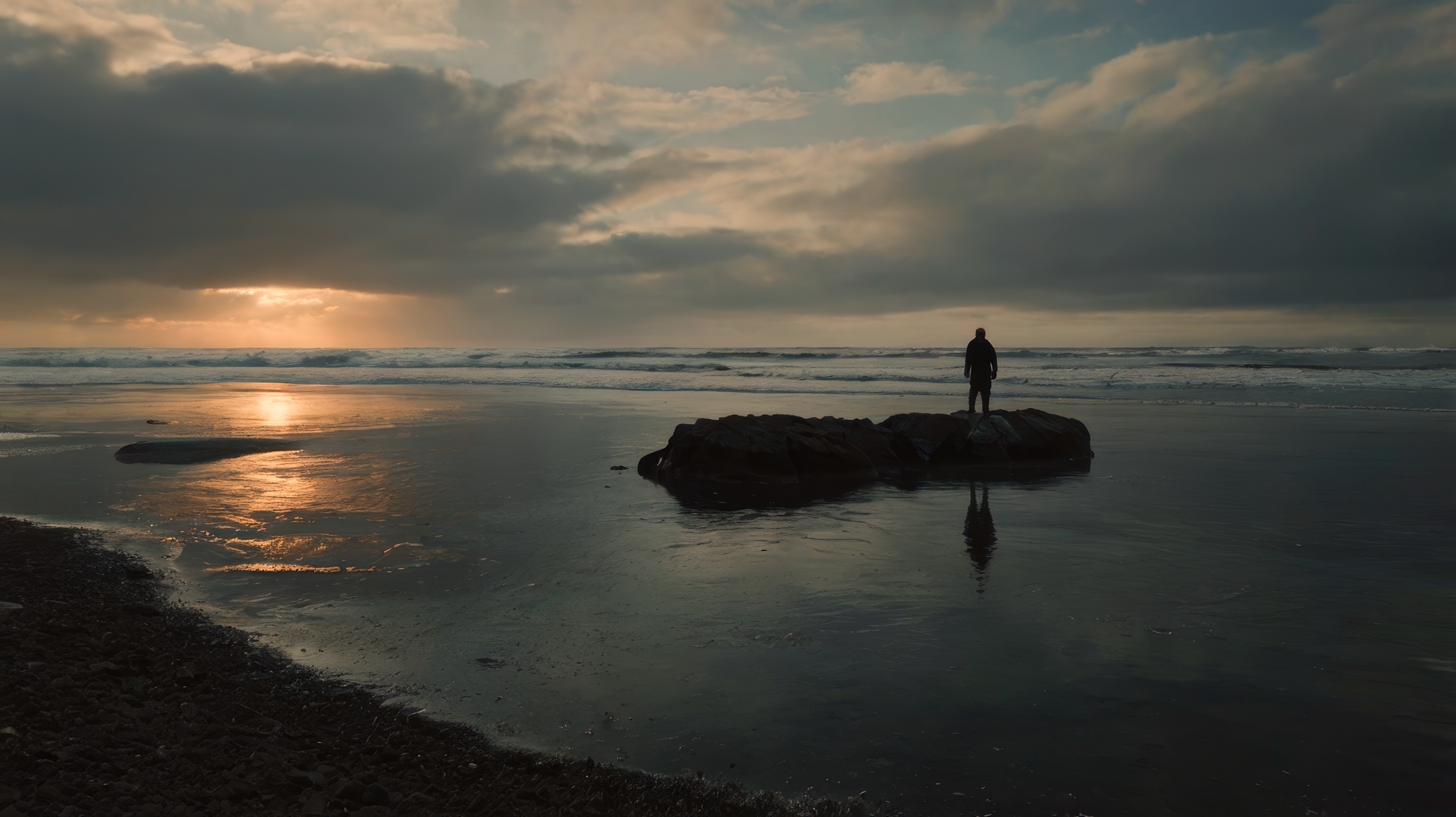 免费照片一名男子站在海滩上眺望大海