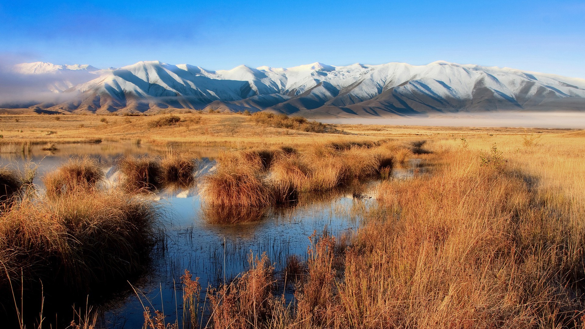 Flooded fields not far from the mountains