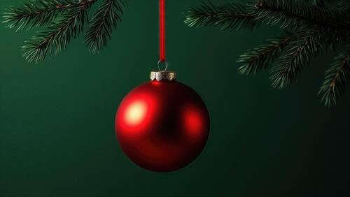 Бесплатное фото Еловая ветка с роскошным красным шаром.