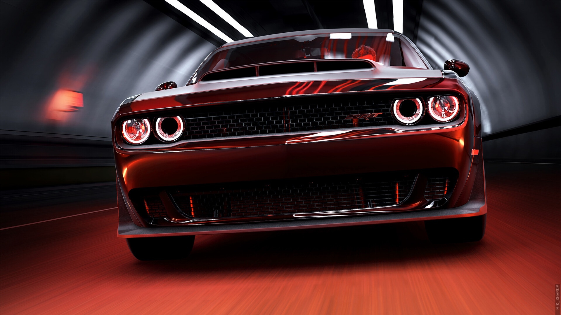 Wallpapers headlights tunnel wallpaper dodge challenger on the desktop