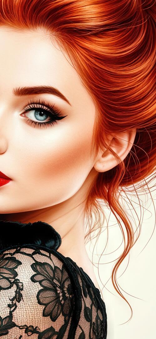 Бесплатное фото Девушка с рыжими волосами и ярким макияжем держит на руках черного кота.