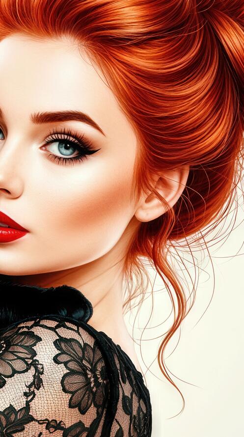 Бесплатное фото Девушка с рыжими волосами и ярким макияжем держит на руках черного кота.