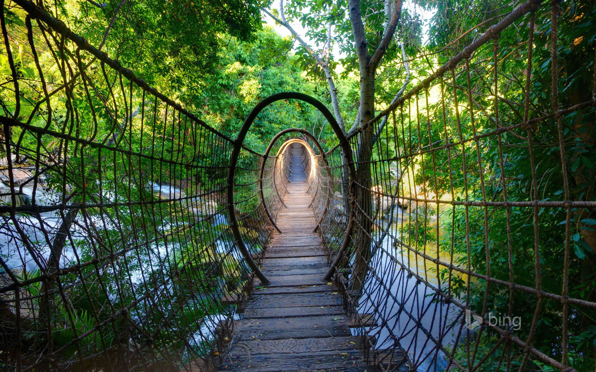 Free photo Tension bridge over a river with strong currents