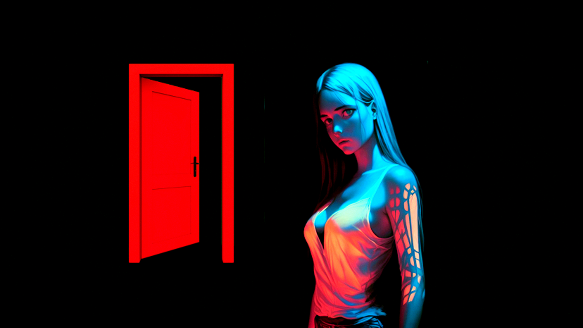 Бесплатное фото Девушка и красная дверь