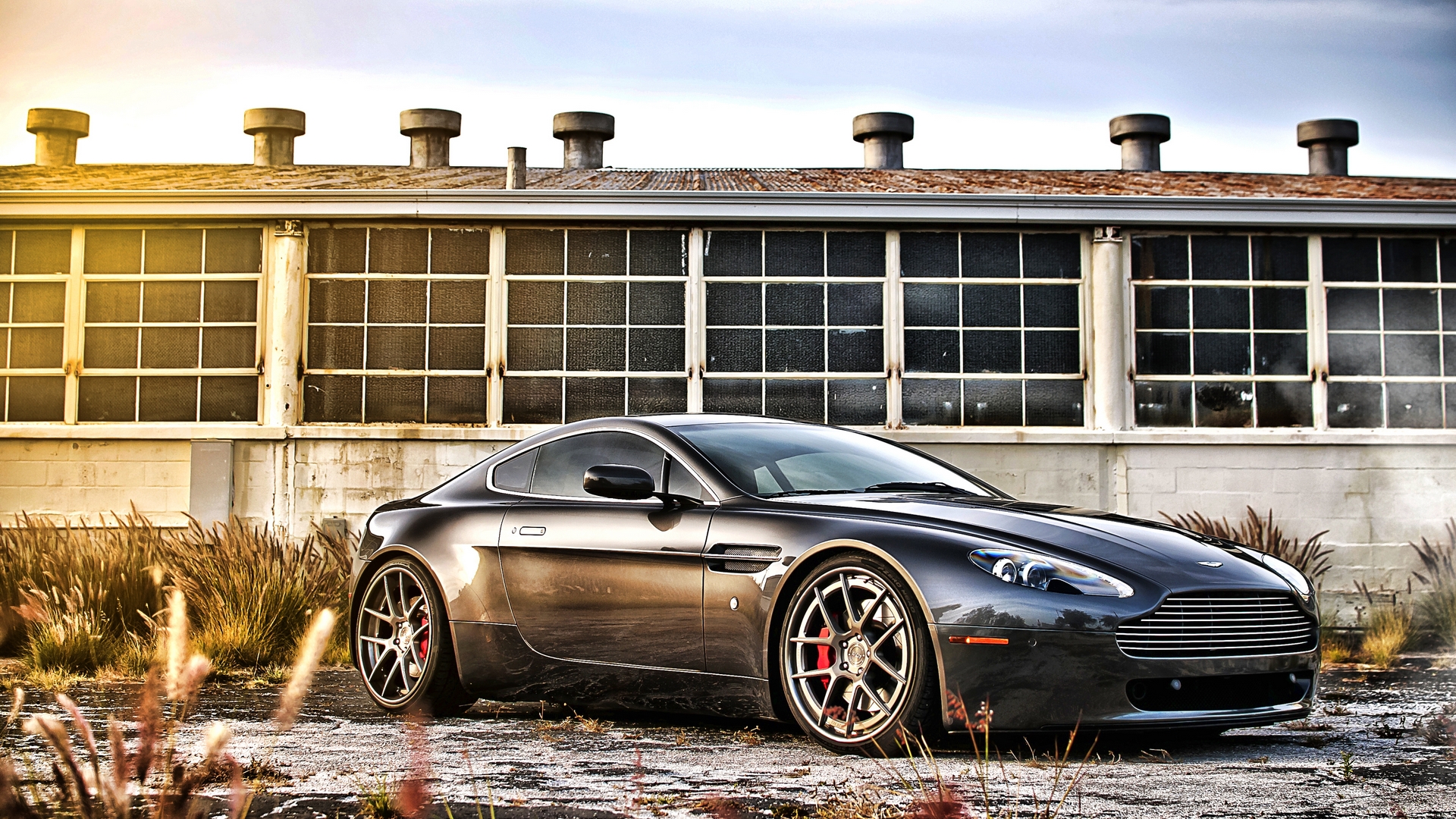 Wallpapers Aston Martin gray metallic large disks on the desktop