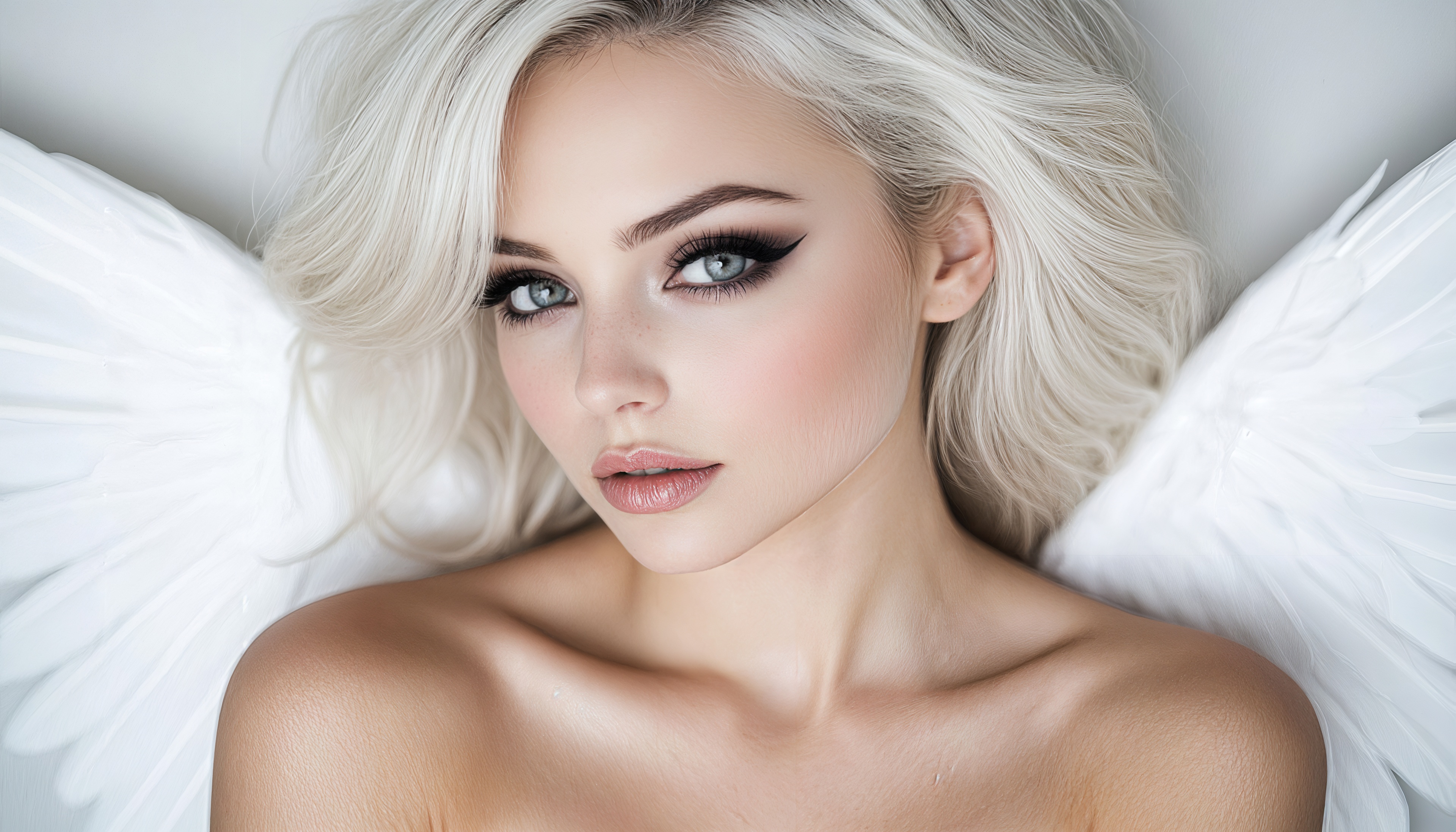 Wallpapers angel wings platinum hair on the desktop