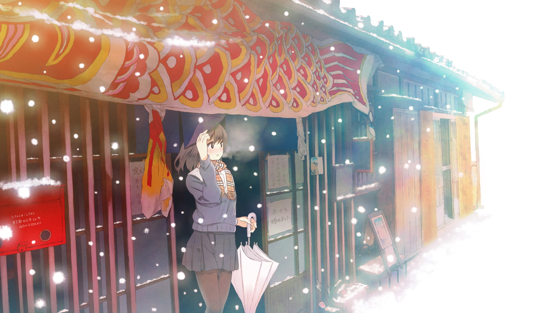 桌面上的壁纸动漫女孩 雪 伞