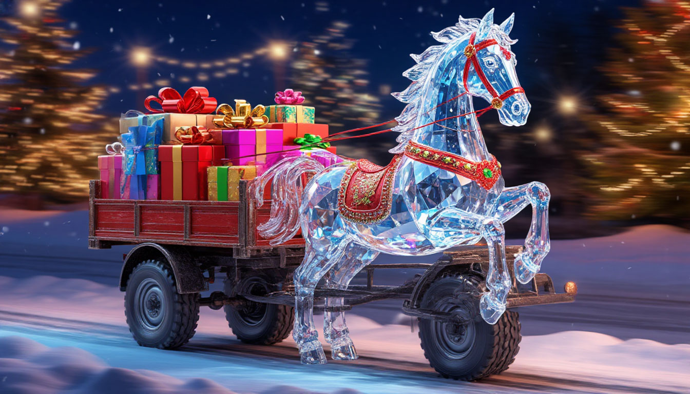 Бесплатная открытка Хрустальная лошадка всем дарит подарки.