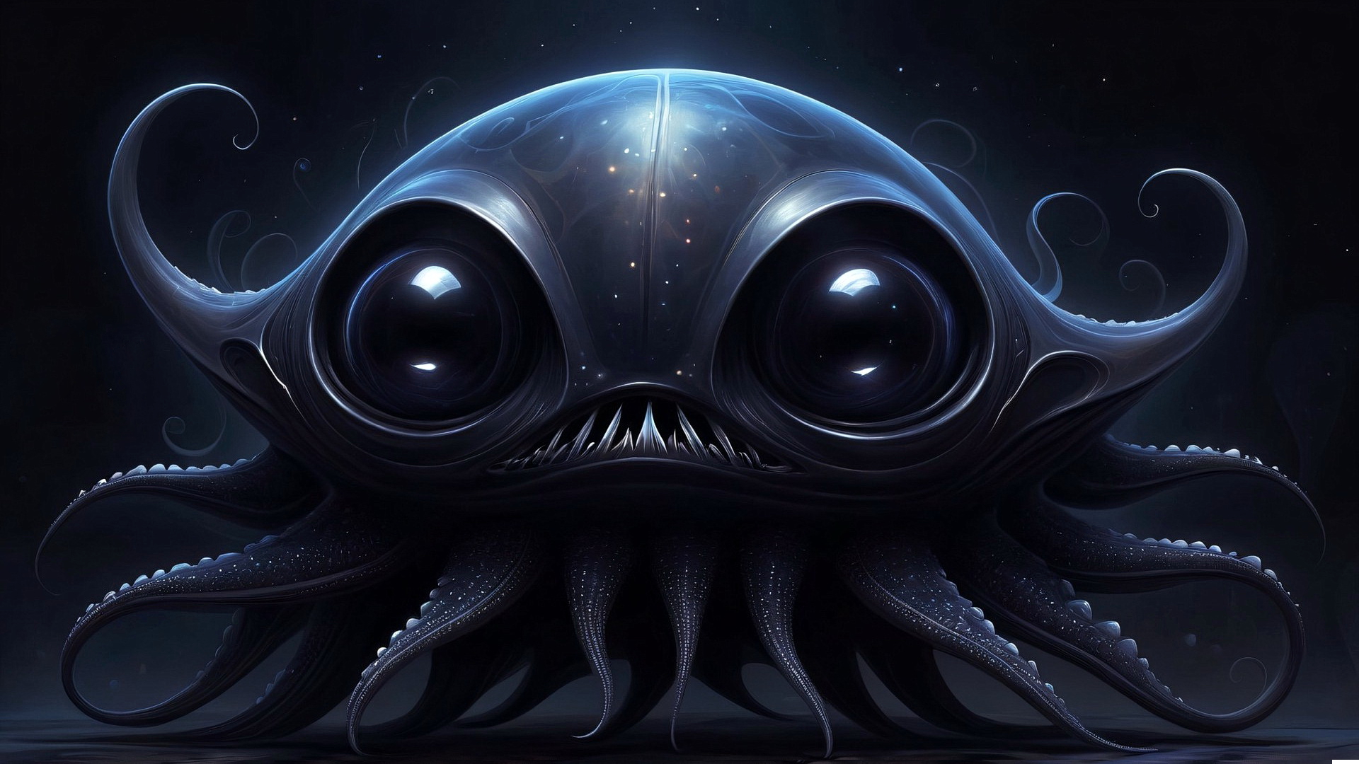 深色背景上的黑色科幻章鱼