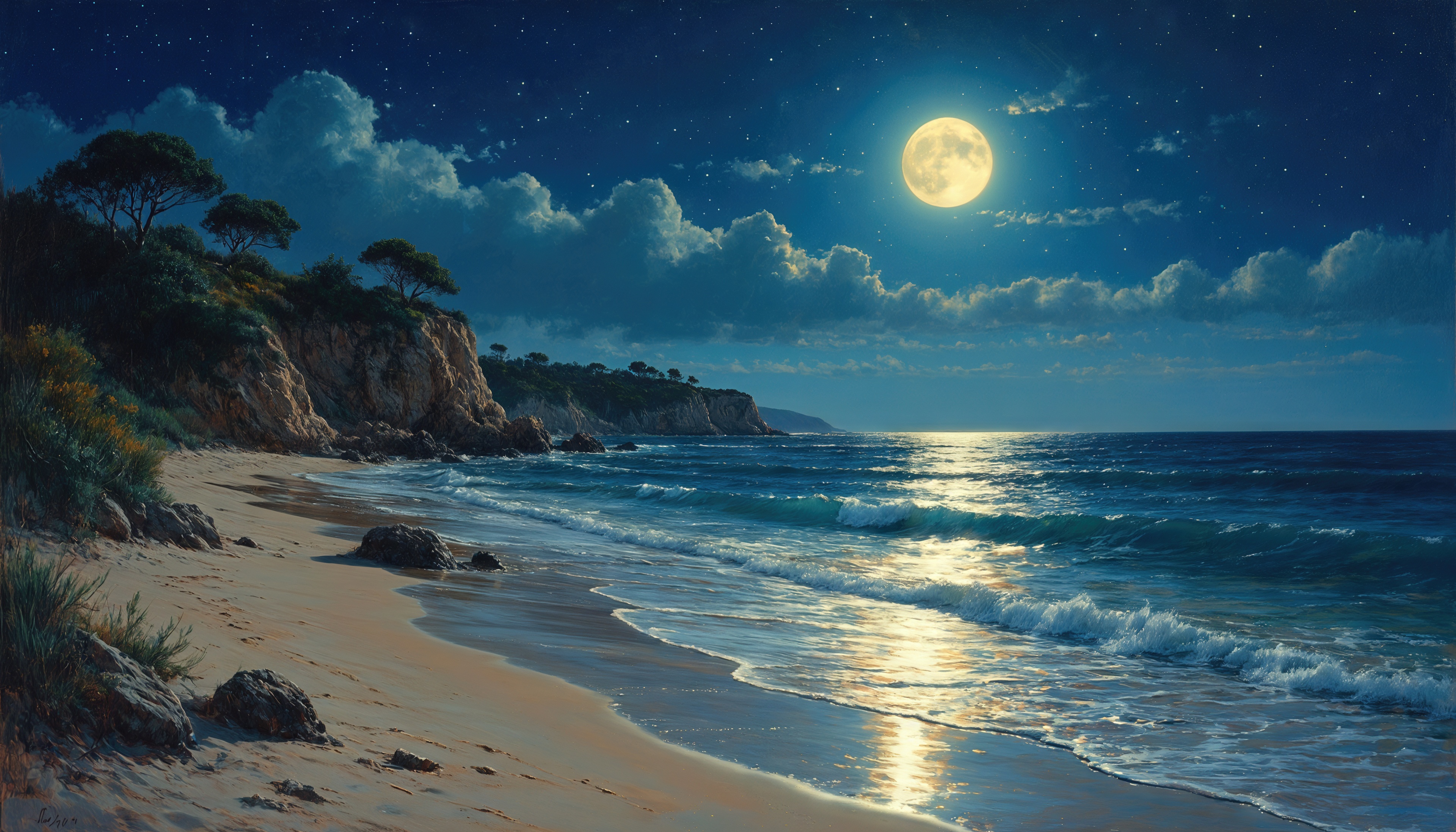 免费照片月光在夜岸的海浪上嬉戏.