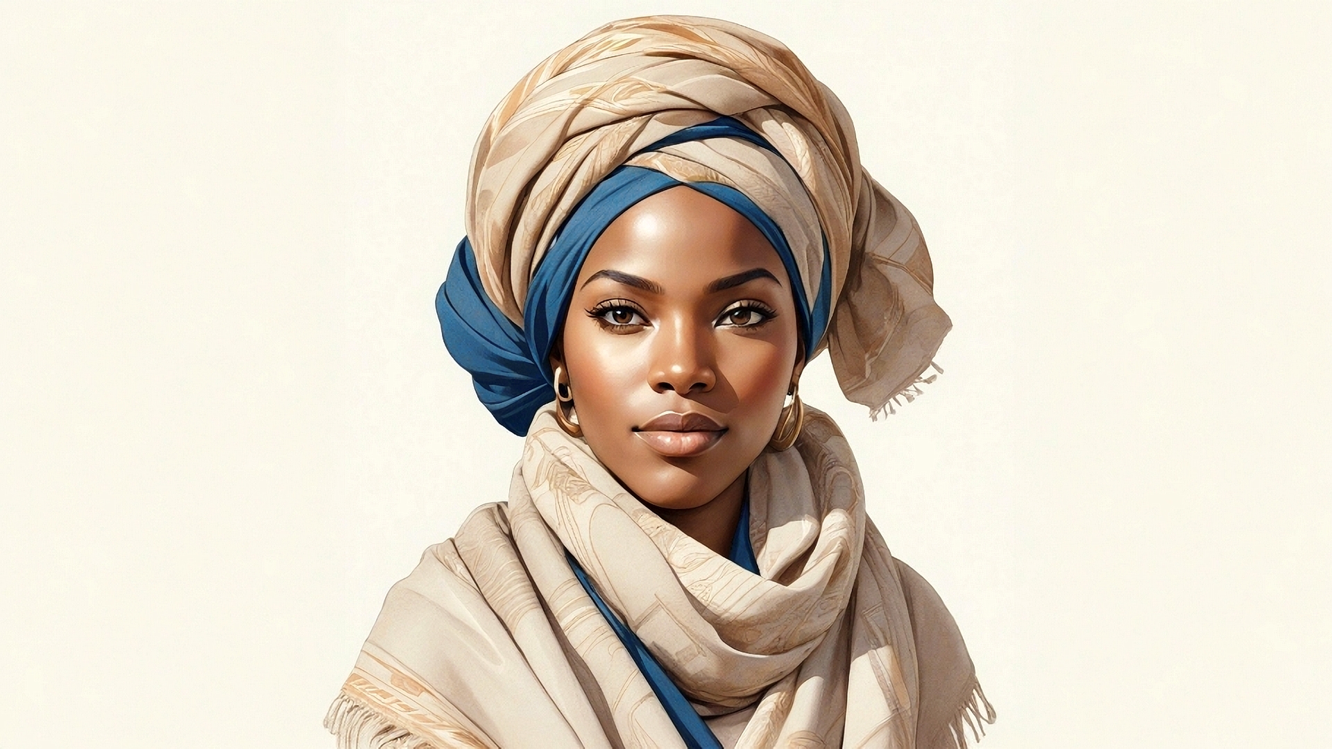 Portrait of a black girl in a turban on a light background