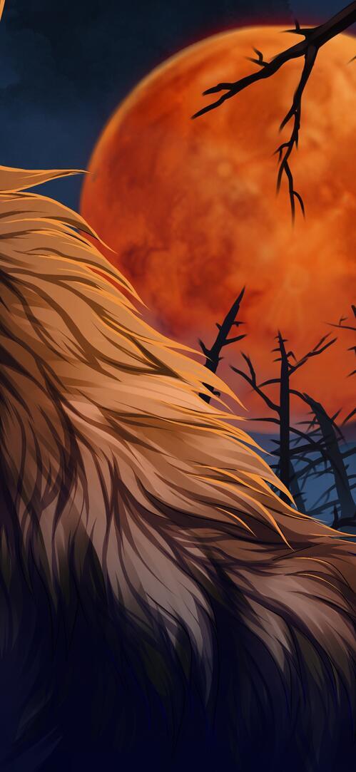 Бесплатное фото Рендеринг волк на фоне красной луны