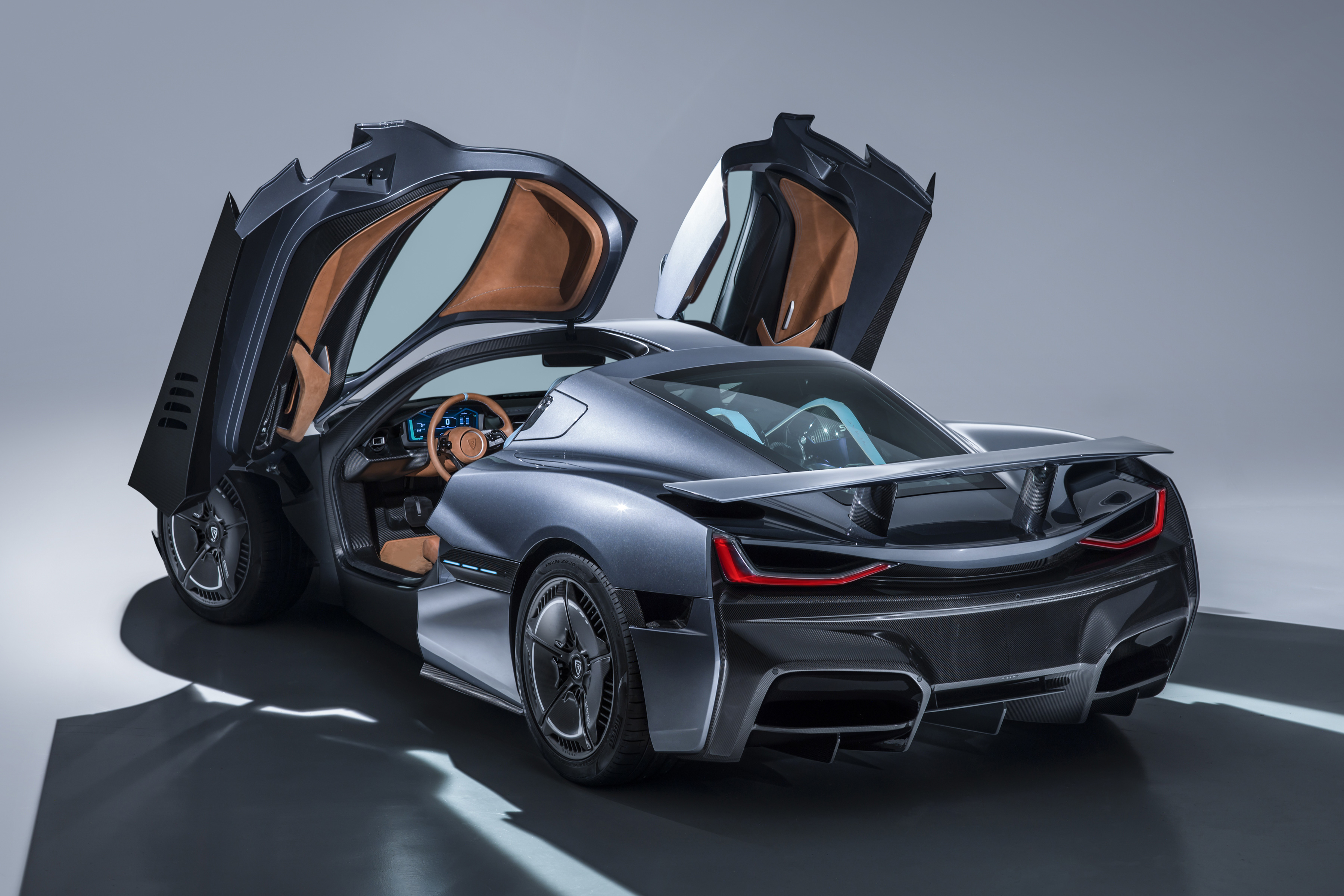 Wallpapers Rimac doors up view from behind on the desktop