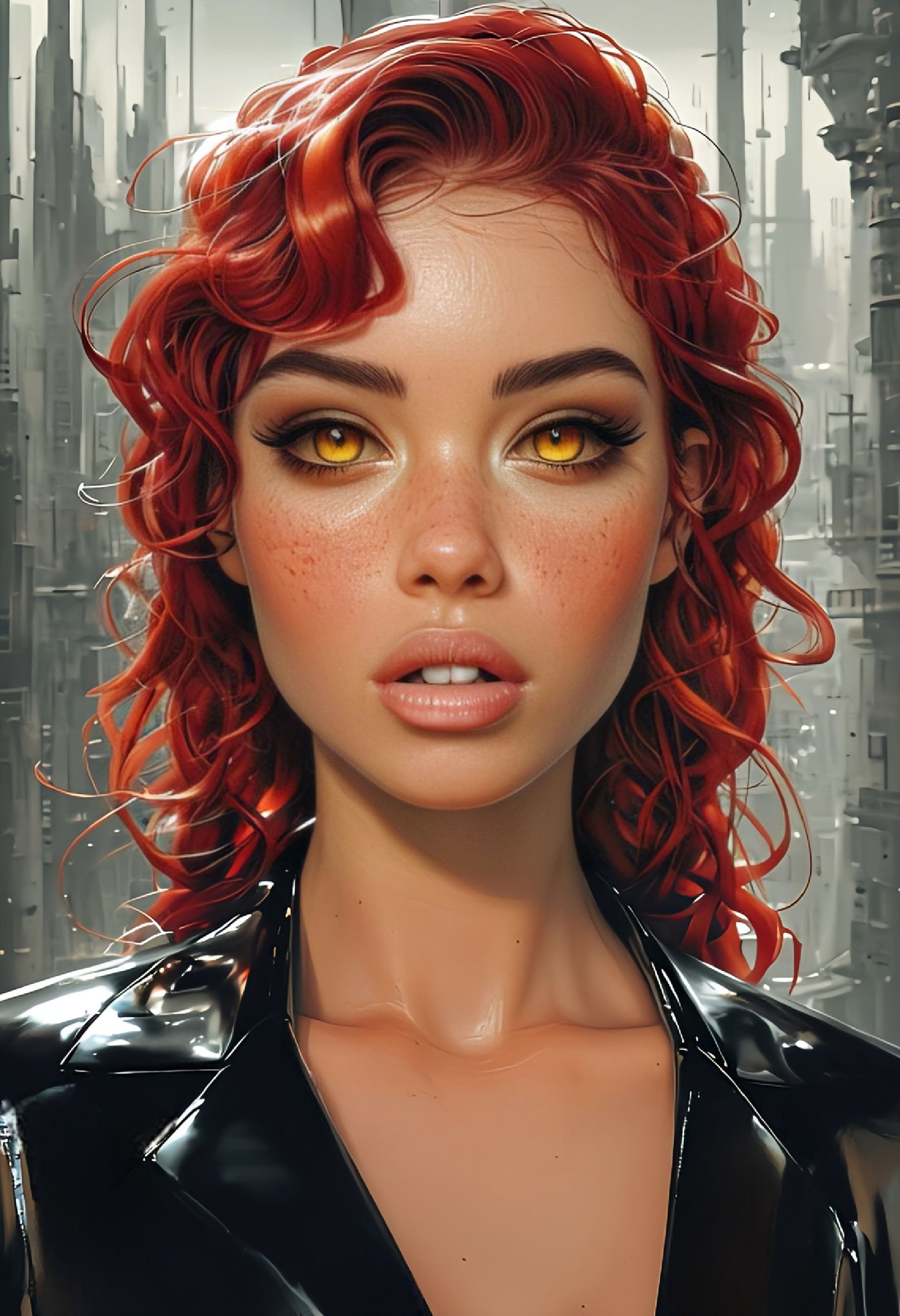 Free photo An alien girl with bright red hair.