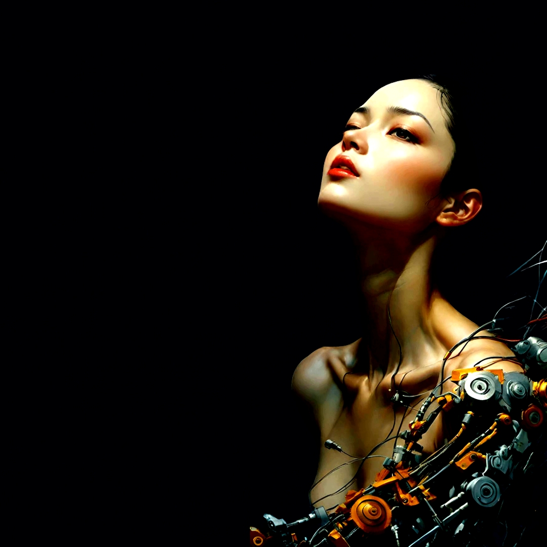 Девушка киборг на тёмном фоне