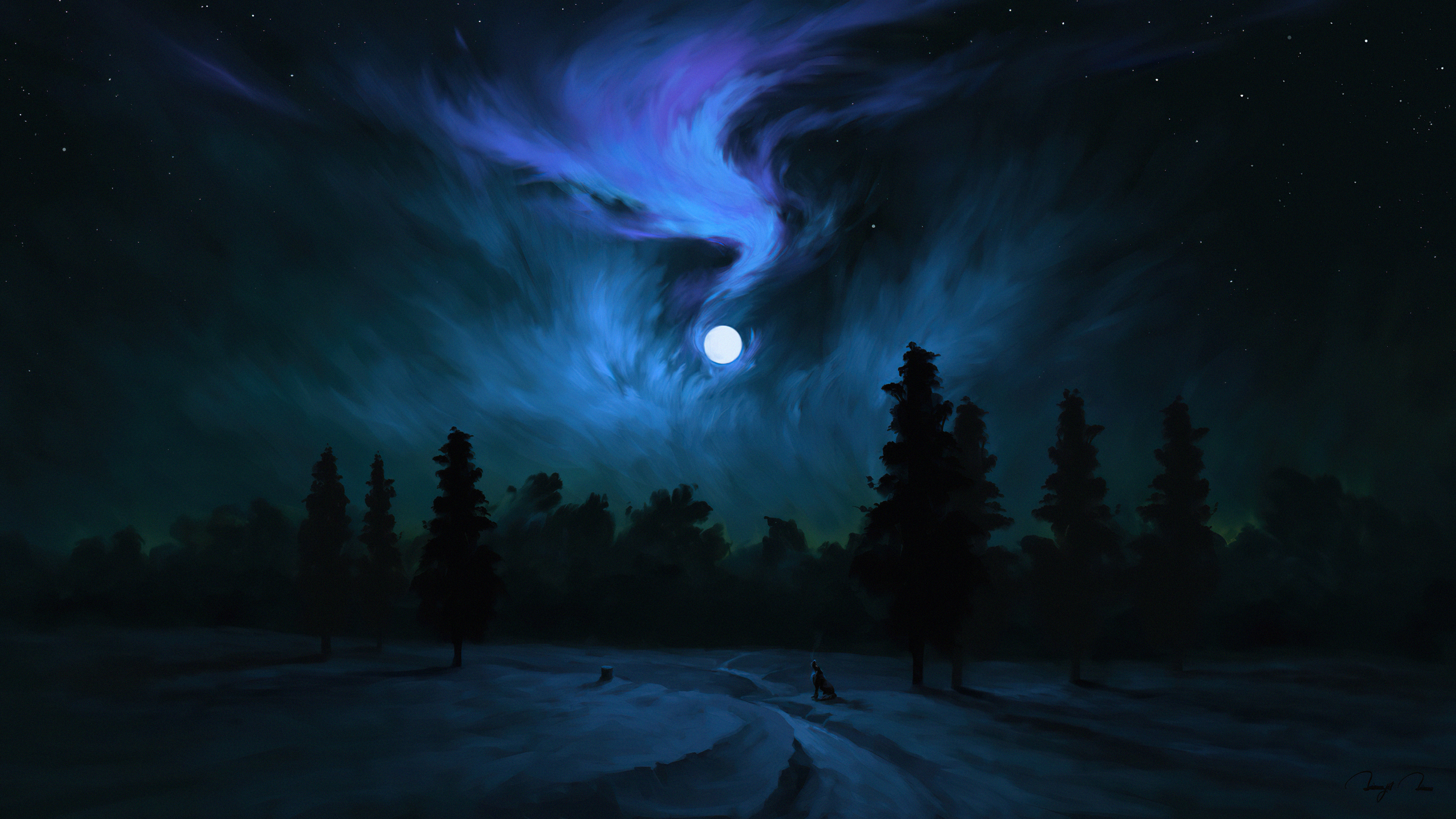 Drawing of the night sky in blue