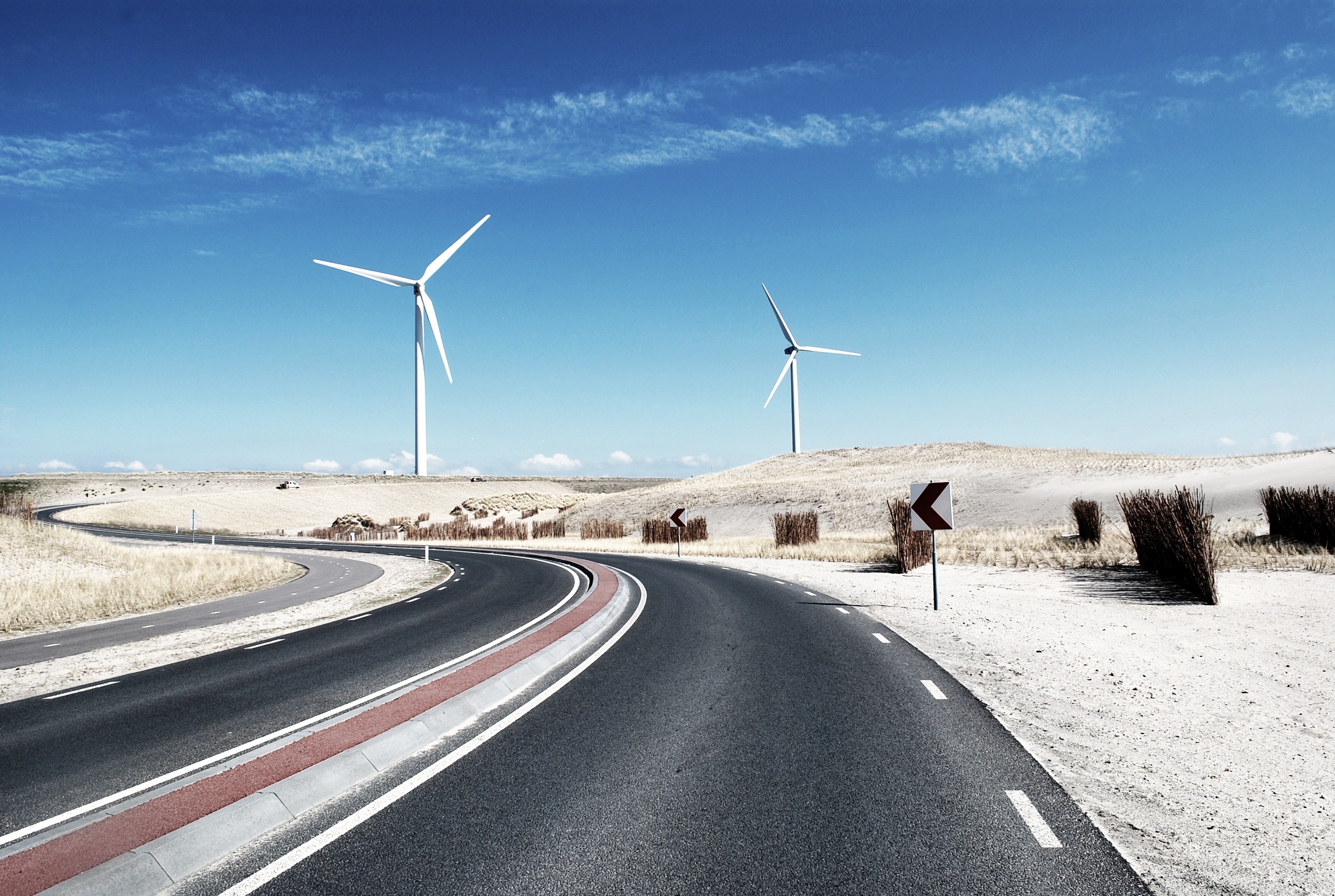 Free photo Beautiful view from the road to the windmills