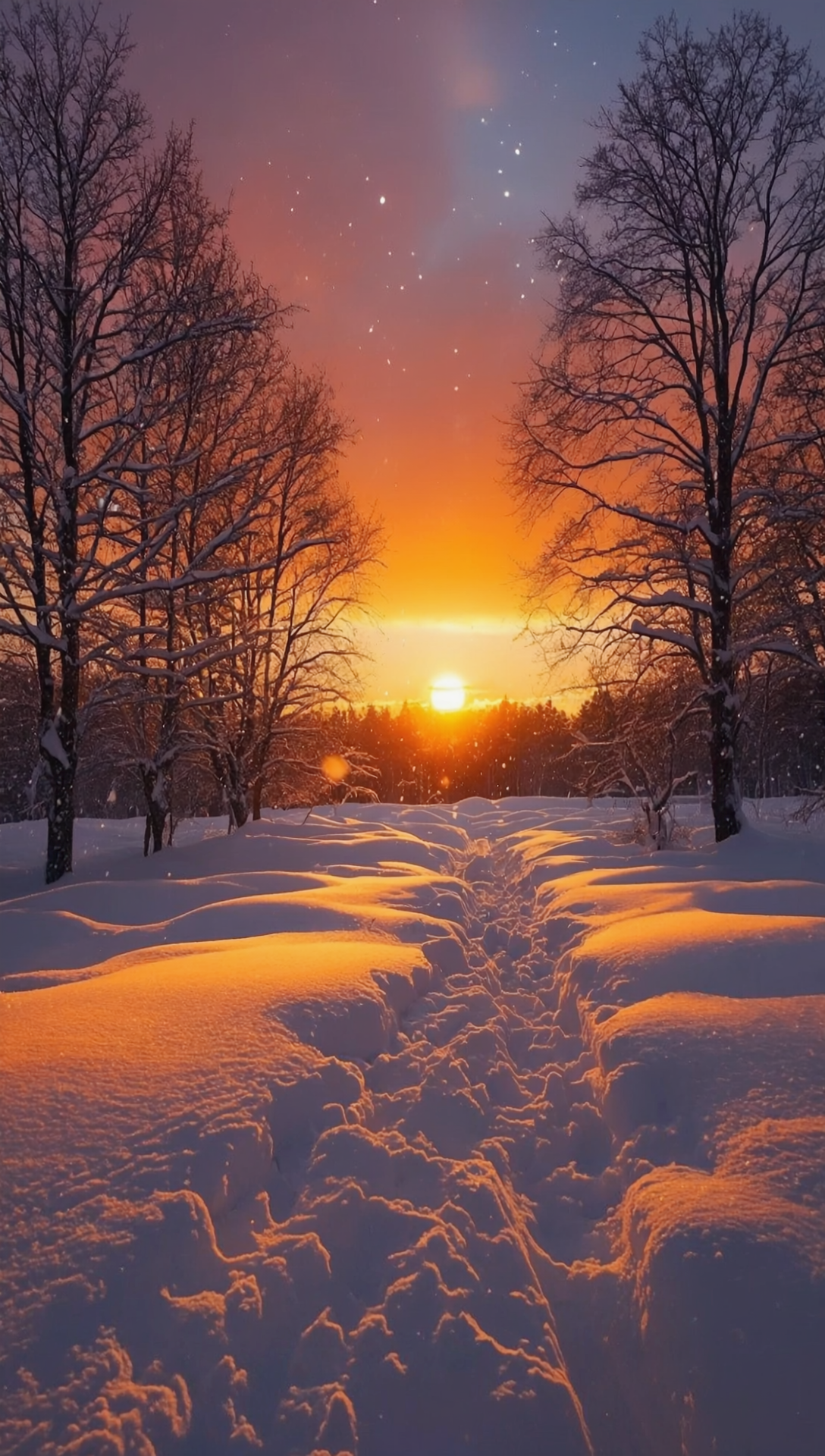 Бесплатное фото Обои на телефон, пейзаж лес зимой, рассвет