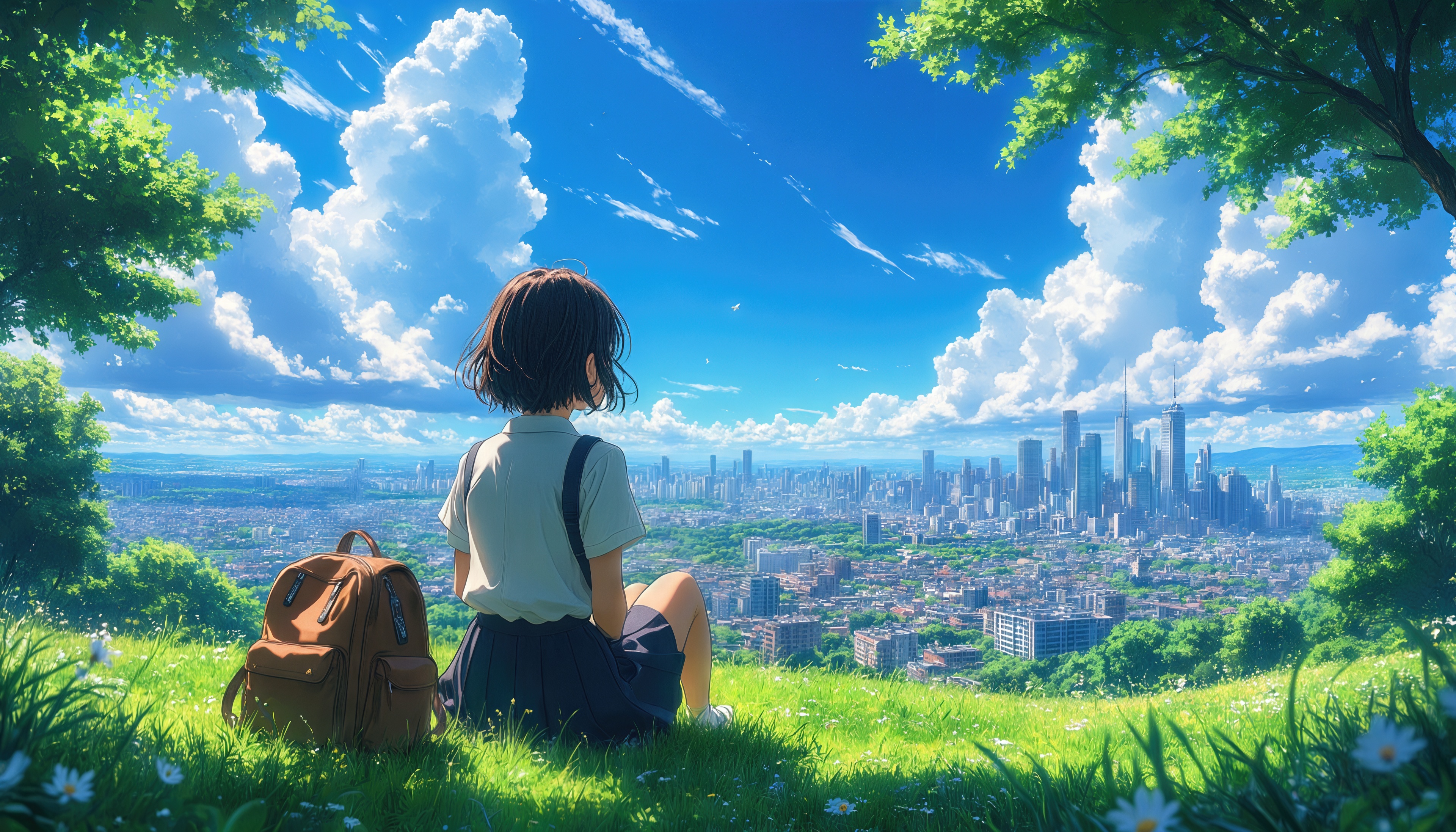 Wallpapers anime art girl landscape on the desktop