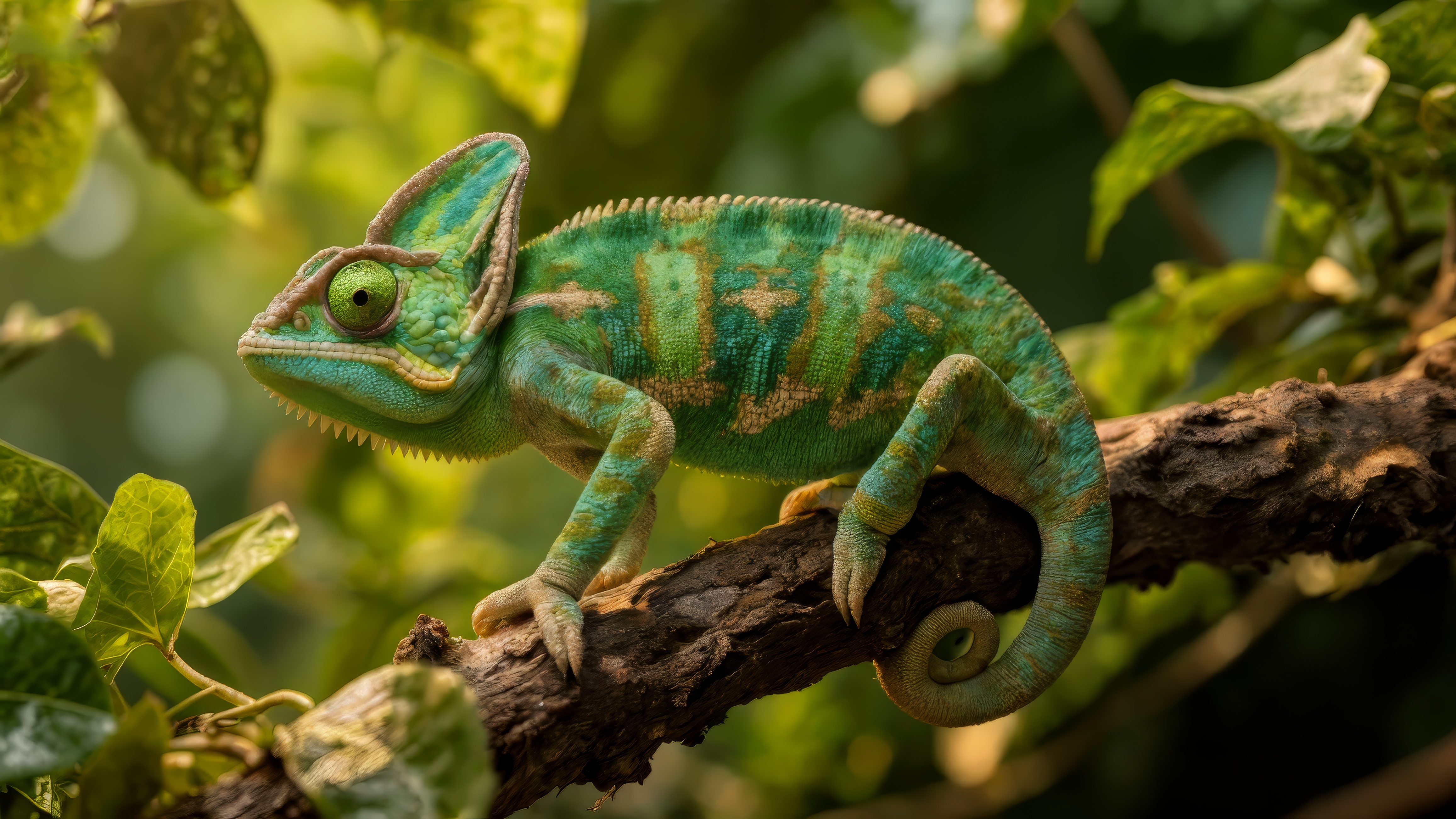 Хамелеон сидит на ветке дерева