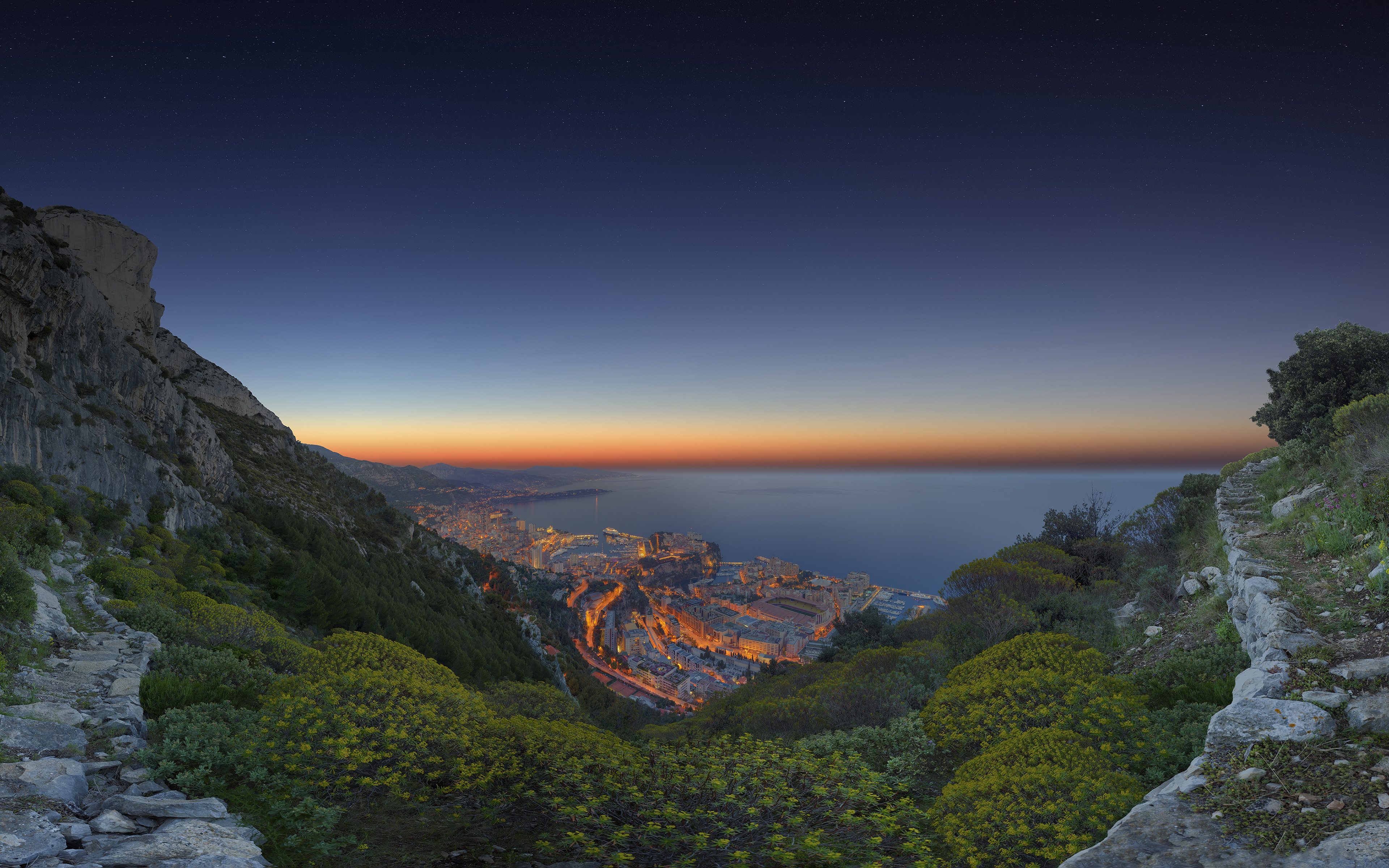 The city of Monaco located on the coast of the sea