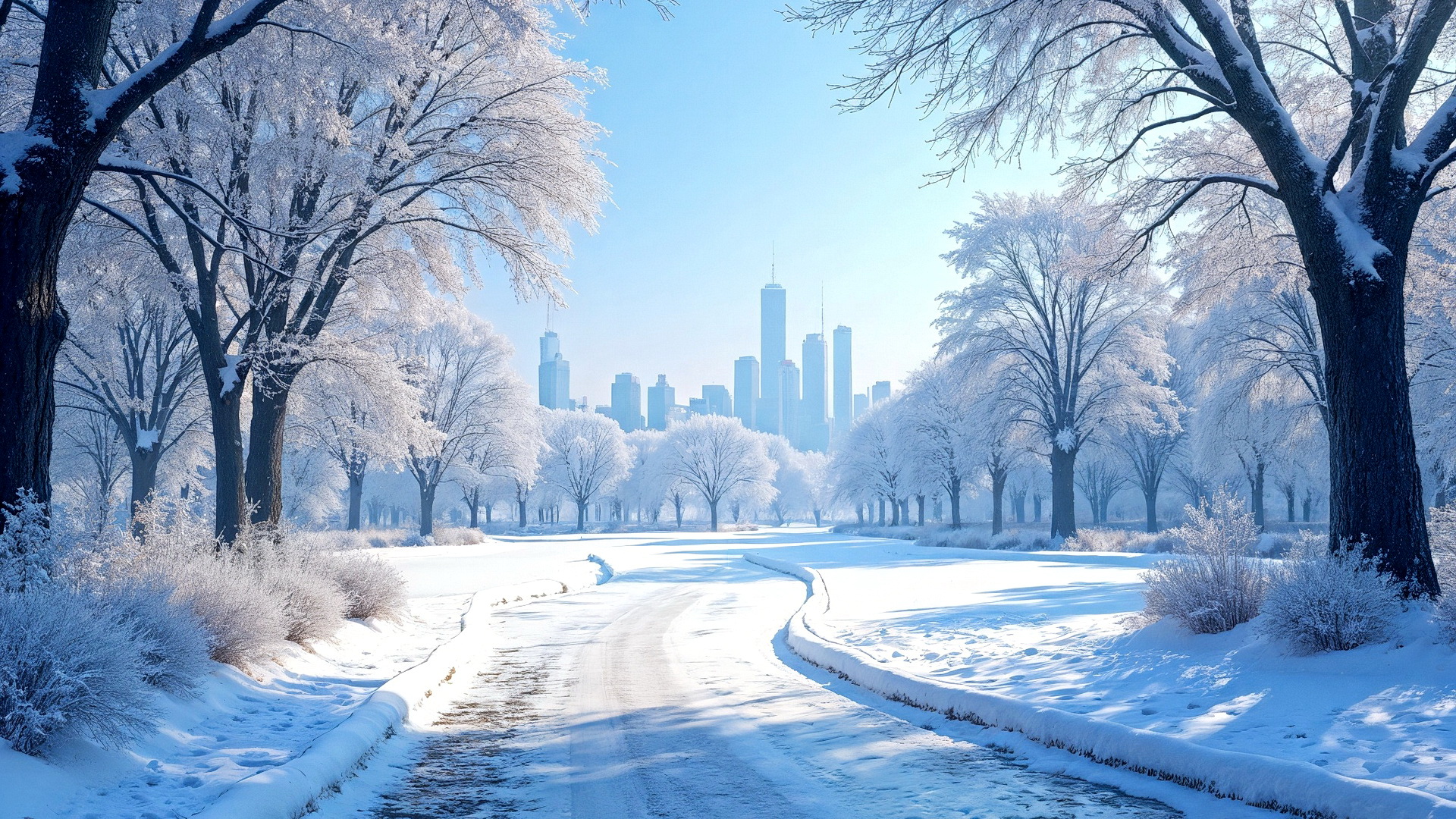 Бесплатное фото Зимнее утро в городском парке