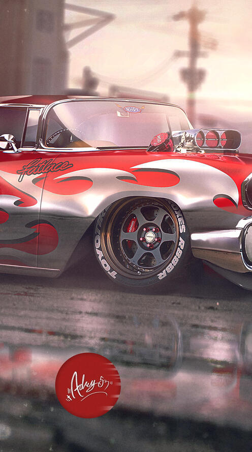 Бесплатное фото Рендеринг старого красного автомобиля