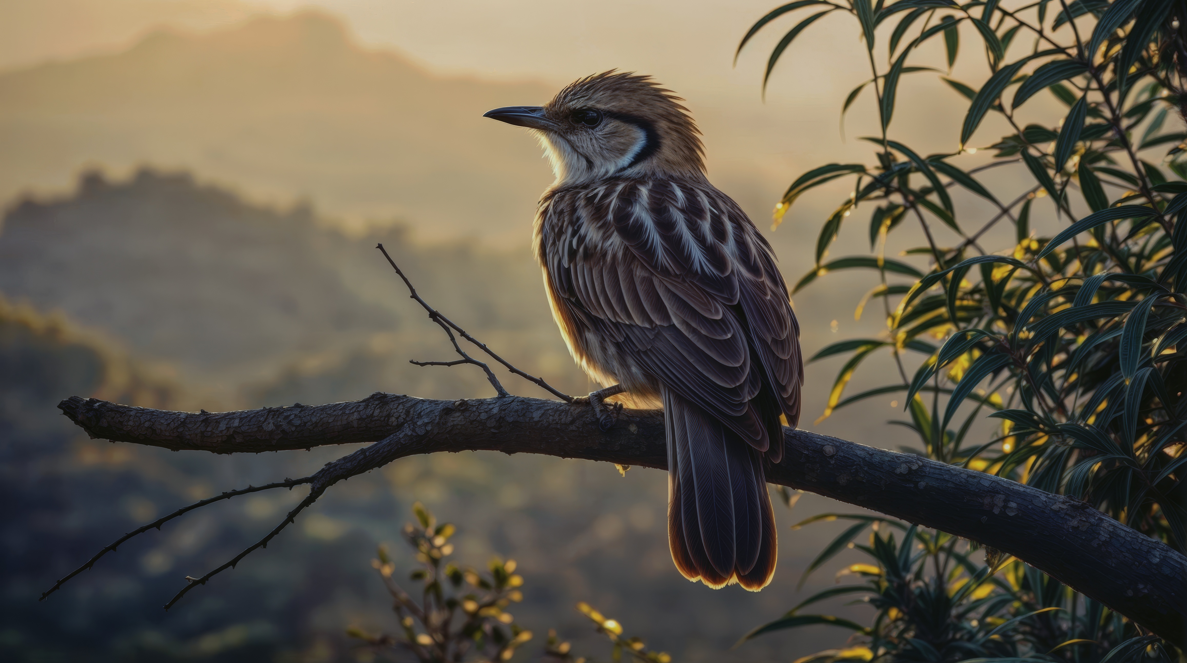 Бесплатное фото Коричнево-белая птица сидит на ветке дерева