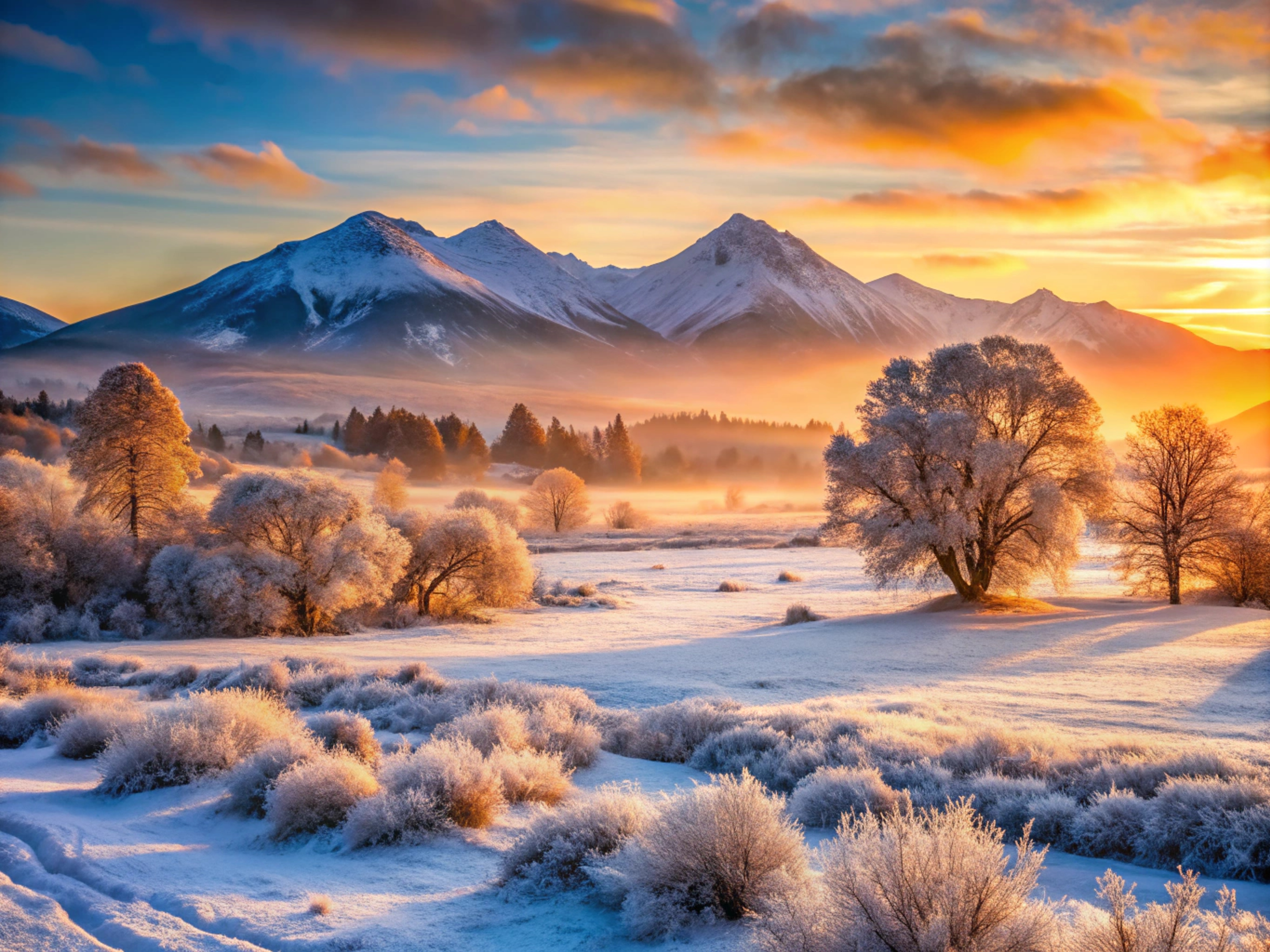 Бесплатное фото Туманный морозный рассвет зимой