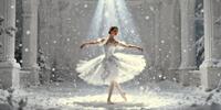 Художественная фотография балерины в снегу, на которую падает свет.